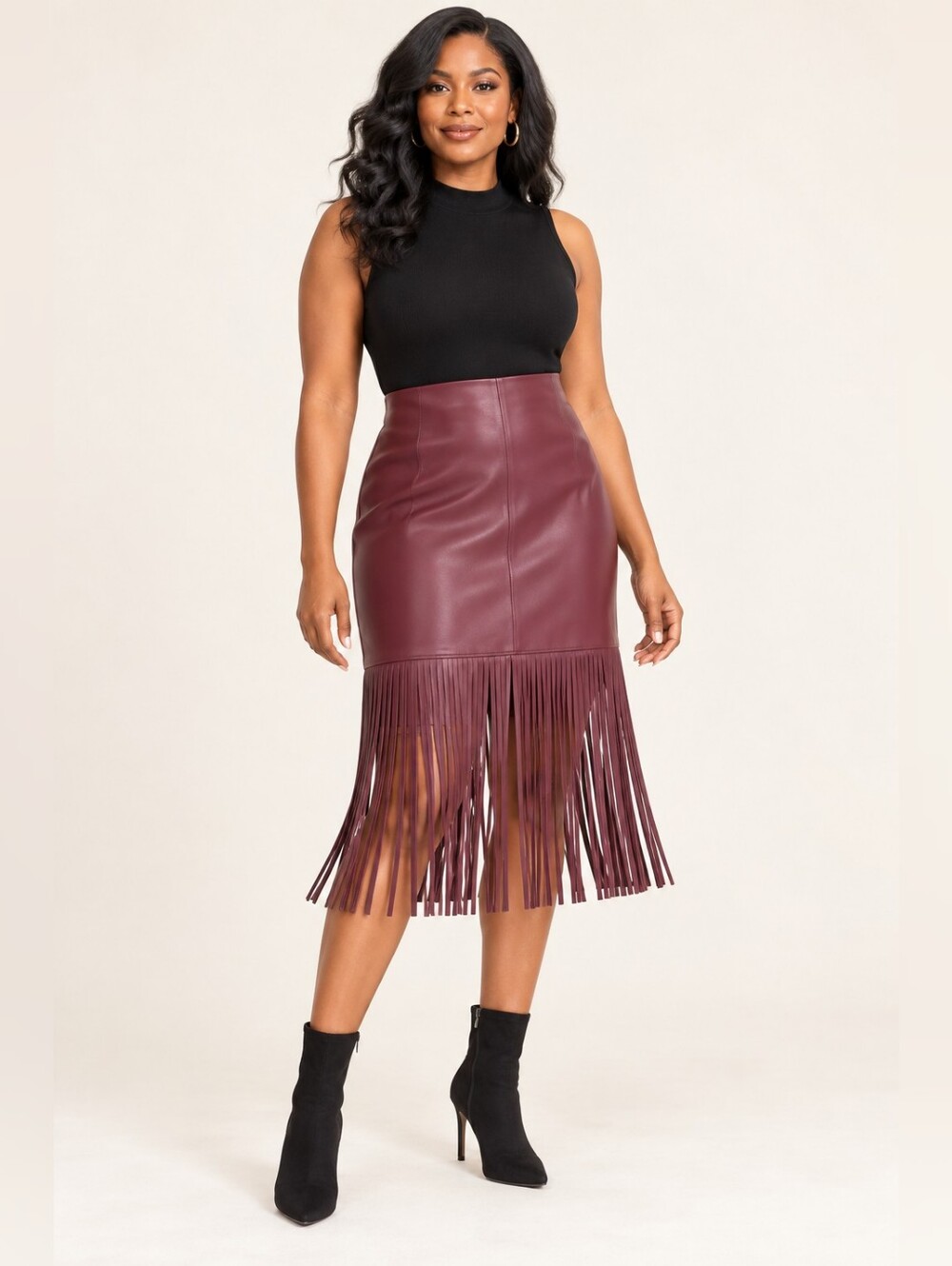 INC Faux Leather Midi Skirt